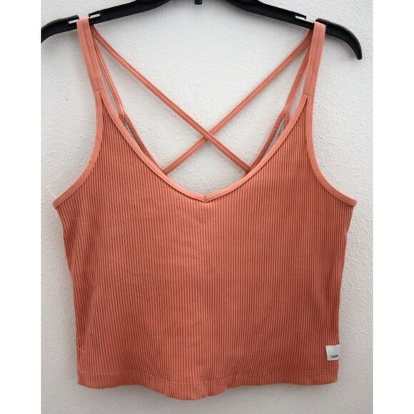 Vuori VW189 Women's Sz L Light Cinnamon/Light Coral Rib Crop Tank Top - Picture 1 of 13